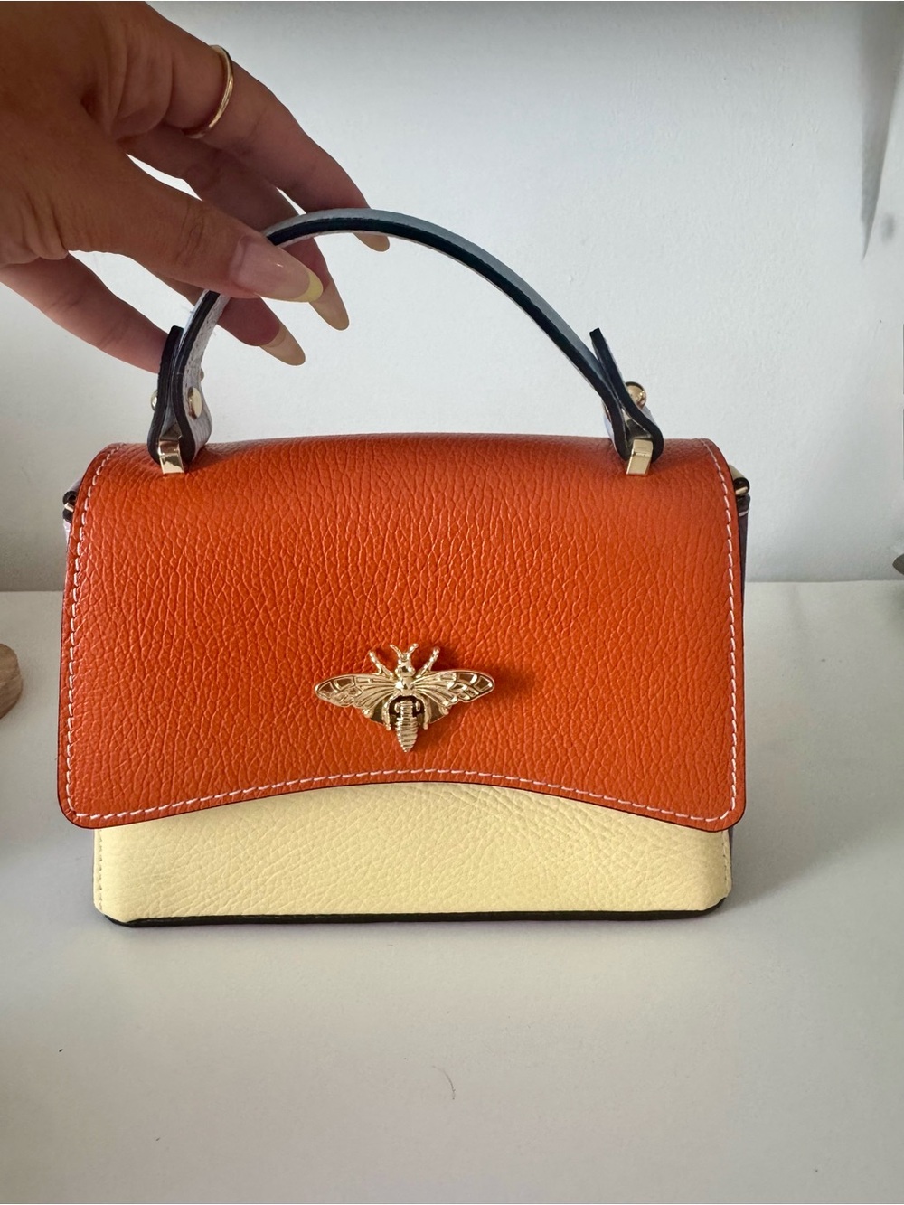 Italian real leather clutch with Bee Accent